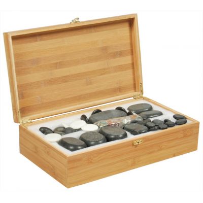 Набор массажных камней Med-Mos  из базальта в коробке из бамбука  (60 шт.) НК-3Б