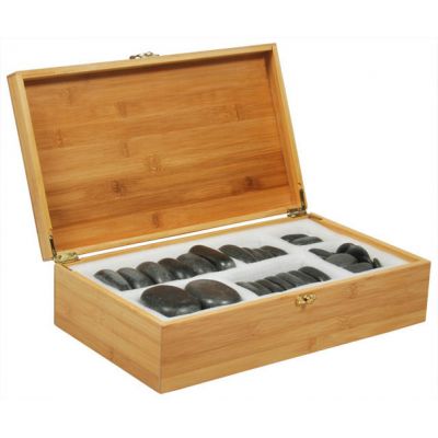 Набор массажных камней из базальта в коробке из бамбука Med-Mos (36 шт.) НК-1Б