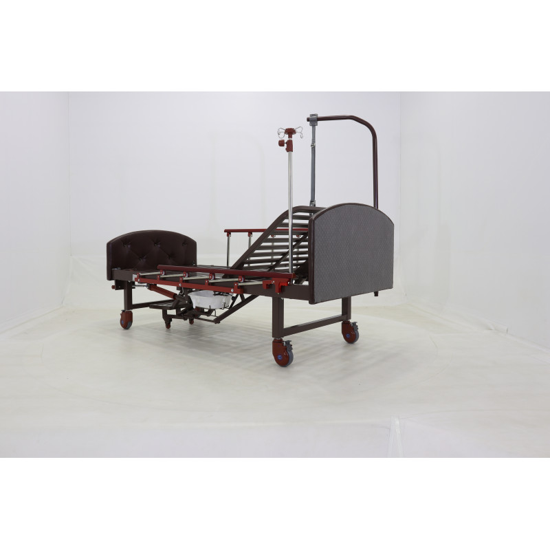 Кровать механическая Med-Mos YG-6 (MM-2124Н-11) ,темный премиум с туалетным устройством и функцией «кардиокресло»